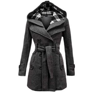 Grey hooded pea coat